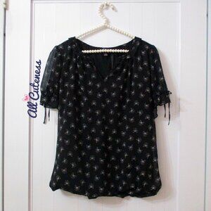 Tamara H. Bow Print Black Short Sleeve Top Size S